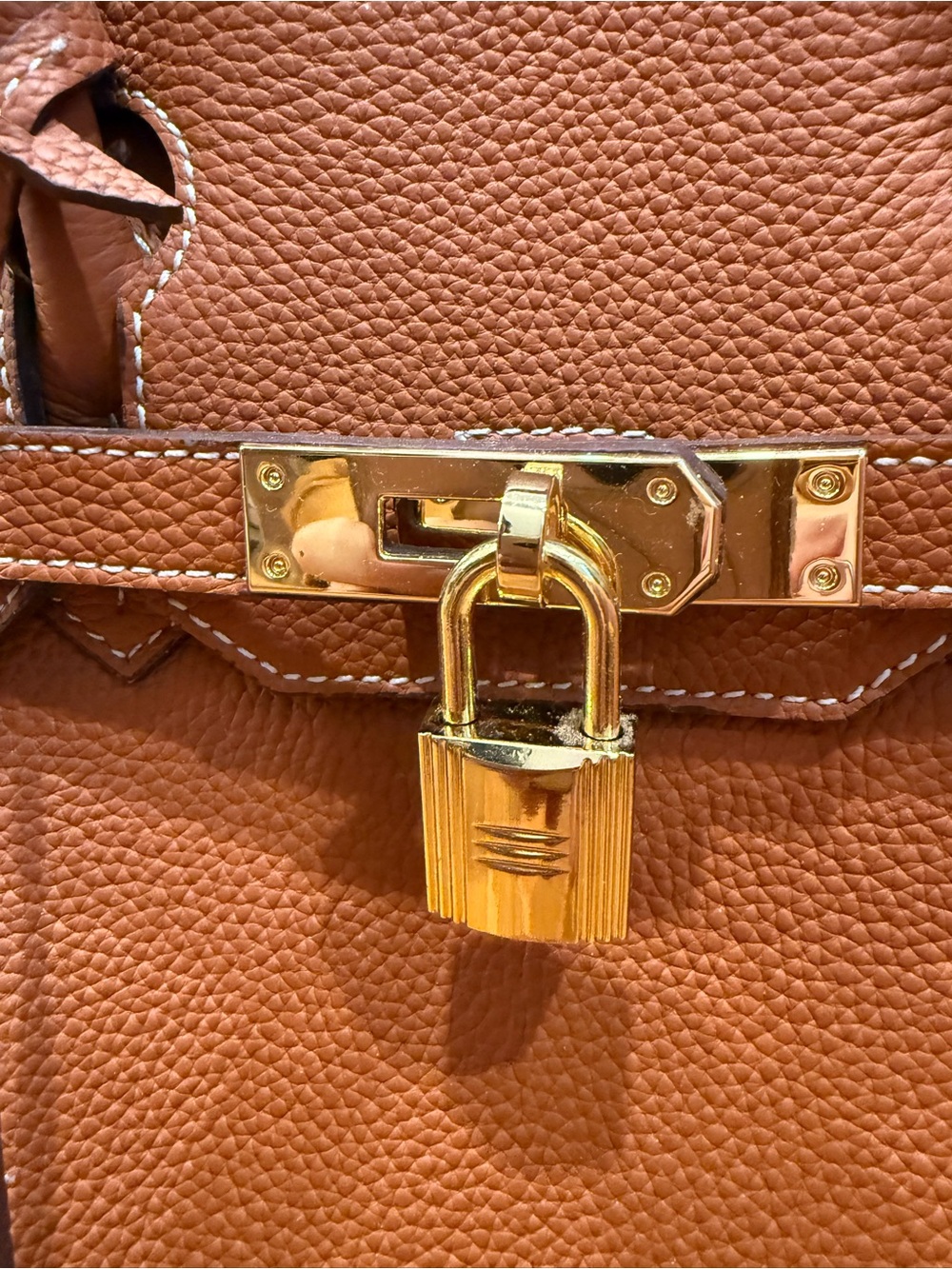 Cognac Brown Genuine Leather Structured Top Handle Tote Bag - Picture 2 of 13
